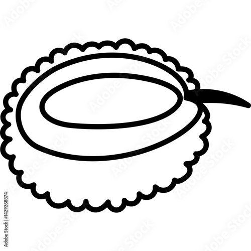 Lovely doodle open lychee with stem and big pit. Hand drawn tropical exotic litchi cut in half isolated on white background. Trendy juicy Chinese fruit for food design, packaging, restaurant menu