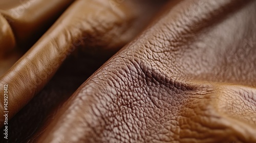 Close-up of textured brown leather fabric with natural grain details for fashion and design