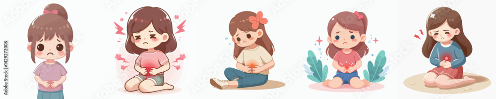 set vector kids stomach ache set vector kids stomach ache