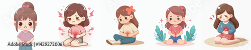 set vector kids stomach ache