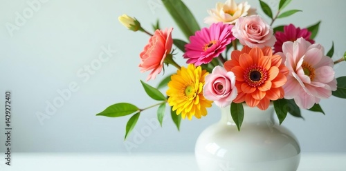 Wallpaper Mural Close up of an elegant white vase filled with a mix of vibrant and pastel flowers, lily, summer, spring Torontodigital.ca