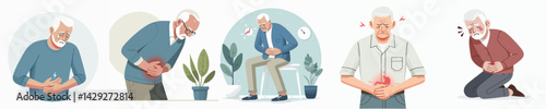set vector grandfather stomach ache
