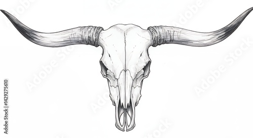 Detailed longhorn cattle skull illustration