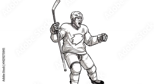 Excited hockey player illustration