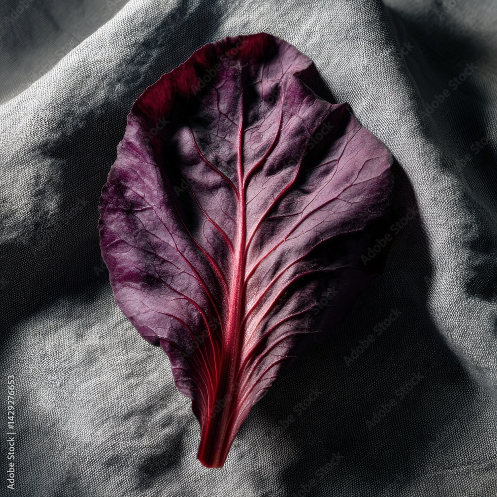 Deep Purple Leaf on Soft Fabric Background for Culinary Art Design