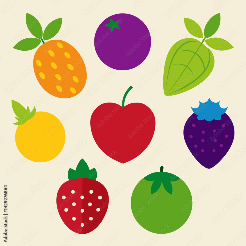 Cute Fruit Icons: Flat Design Illustrations Cute Fruit Icons: Flat Design Illustrations