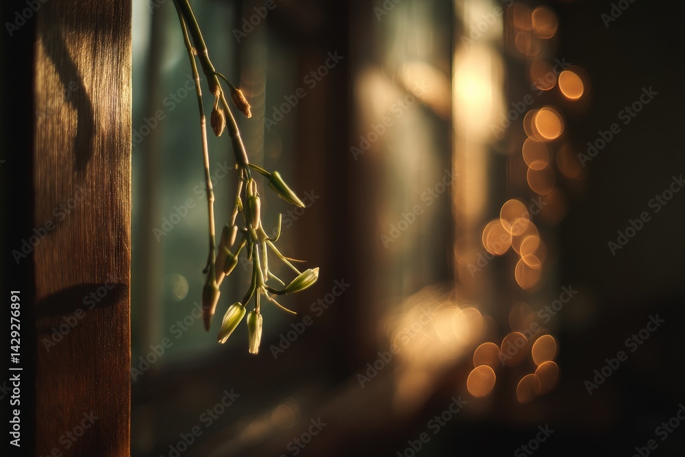 Delicate Green Sprout with Soft Bokeh Background and Warm Light