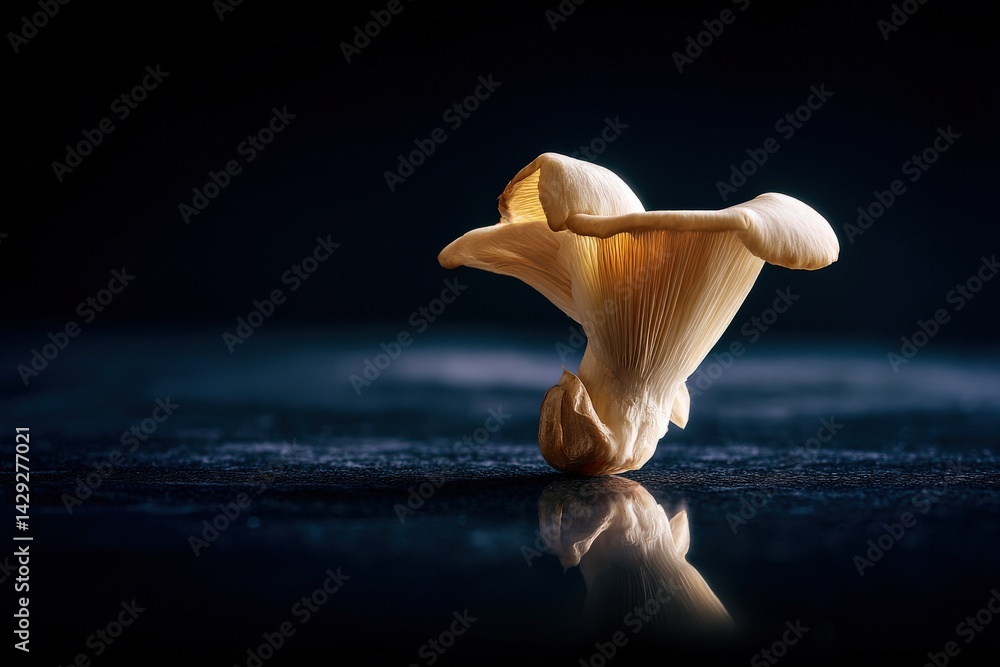Delicate Mushroom with Soft Light Against Dark Background