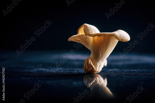 Obraz na płótnie Delicate Mushroom with Soft Light Against Dark Background w salonie
