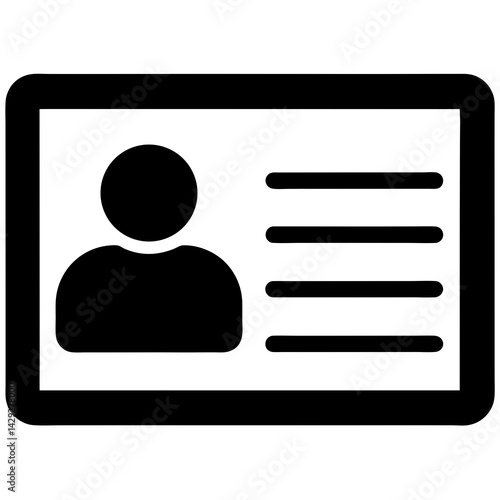 Identity Card Icon Black And White Illustration Showing Personal Information And Details