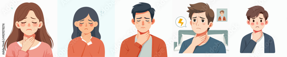 young man with sore throat vector set young man with sore throat vector set