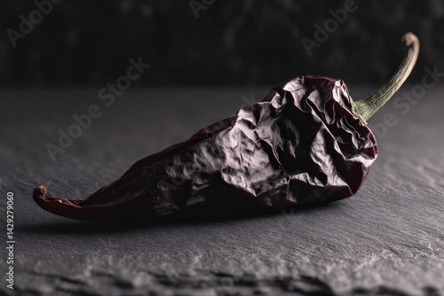 Dried Red Chili Pepper on Dark Slate Surface with Natural Lighting