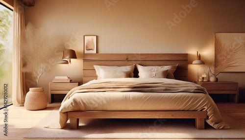 Wallpaper Mural Natürliche Geborgenheit: Schlafzimmer mit Holz und erdigen Farbtönen Torontodigital.ca