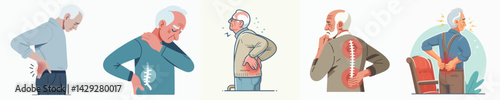 vector set of senior people with back pain