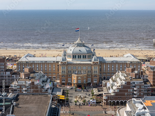 Quadro em tela Aerial drone photo of the famous hotel in Scheveningen in the Netherlands