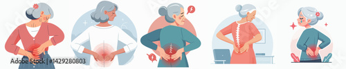 vector set of senior people with back pain