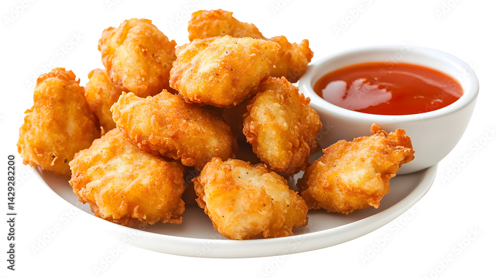 A plate of fried chicken with a dipping sauce A plate of fried chicken with a dipping sauce