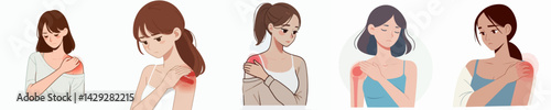 young woman vector set with shoulder injury