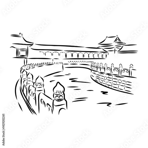 Palace complex in Forbidden city in central Beijing, landmark of China.