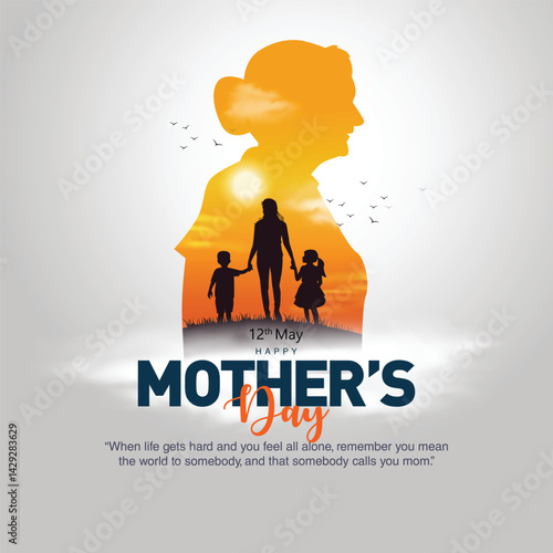 Happy mothers day with mom and children back view. abstract vector illustration design