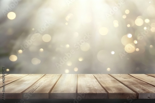 Wallpaper Mural Wooden table with soft bokeh lights Torontodigital.ca