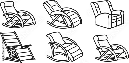 black and white illustration of a modern recliner chair.