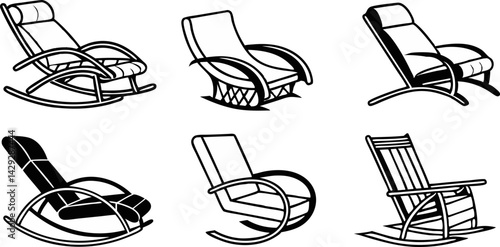 black and white illustration of a modern recliner chair.