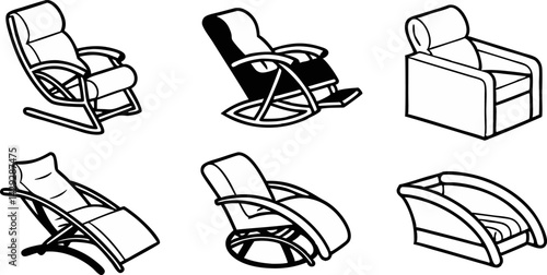 black and white illustration of a modern recliner chair.