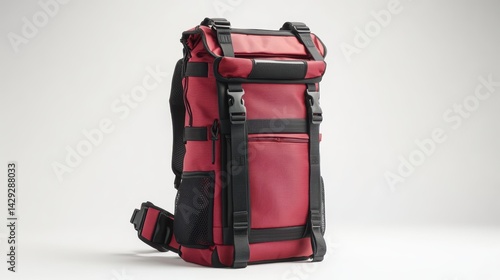 Multi-functional travel backpack with internal hydration sleeve, mesh side pockets, and reinforced straps, isolate on white background