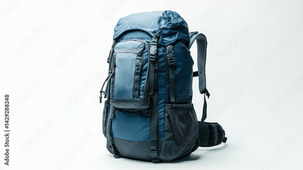Rugged outdoor backpack with high-quality nylon material, adjustable straps, and rain cover, isolate on white background Rugged outdoor backpack with high-quality nylon material, adjustable straps, and rain cover, isolate on white background