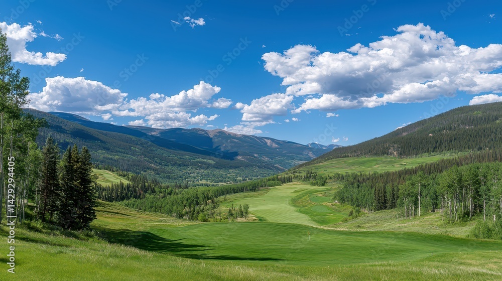 Breathtaking green field panorama with majestic mountain backdrop, a scenic landscape Breathtaking green field panorama with majestic mountain backdrop, a scenic landscape
