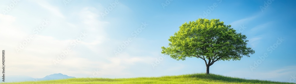 Solitary tree on a hill, serene landscape photograph majestic Solitary tree on a hill, serene landscape photograph majestic