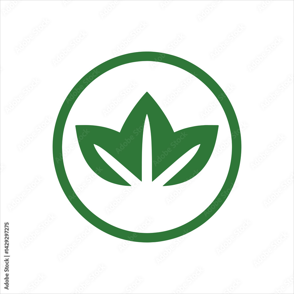 Vector green herbal leaf emblem in circle representing organic health, eco wellness, and natural care Vector green herbal leaf emblem in circle representing organic health, eco wellness, and natural care