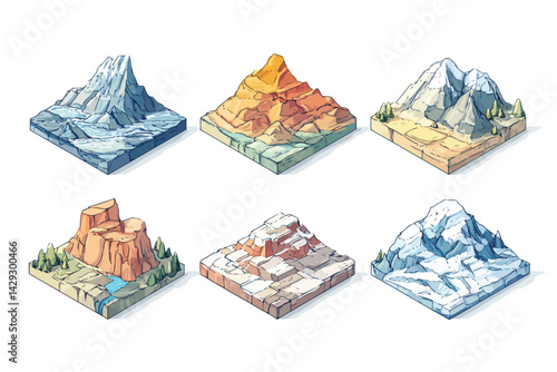 Mountains tiles collection isometric isolated