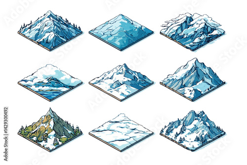 Mountains tiles collection isometric isolated