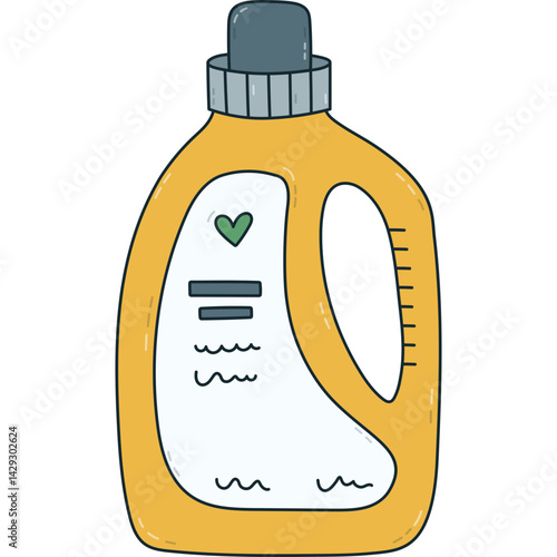 Cute colourful doodle washing gel for laundry clothes. Hand drawn fabric softener, laundry gel, detergent liquid for textile. Funny line doodle cleansing product to pure wardrobe isolated on white.