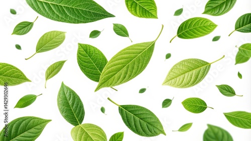 Falling Green Leaves White Background Composition, Nature Photography, Green Foliage, Pattern, Texture Nature, Leaves