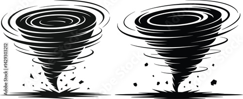 Tornado Vector Duo Illustration, Twister Wind Storm Silhouette Set