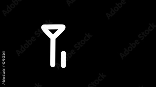 Mobile network tower signal strength in mobile, animated cellular signal bars progressing from weak signal strength to strong, loop, White color