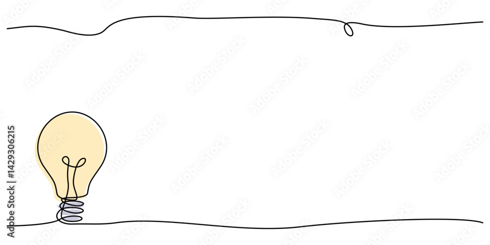 Fototapeta premium Żarówka narysowana jedną linią, wektorowa ilustracja symbolizująca kreatywność, prostotę i innowacyjne myślenie, tło do materiałów o projektowaniu, sztuce i rozwoju osobistym