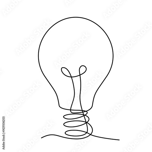 Żarówka narysowana jedną linią, abstrakcyjna wektorowa ilustracja symbolizująca kreatywność, prostotę i innowacyjne myślenie, idealna do materiałów o projektowaniu, sztuce i rozwoju osobistym