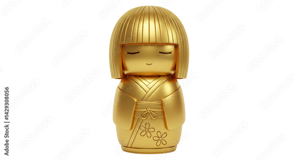 Isolated Gold Kokeshi Doll Isolated Gold Kokeshi Doll
