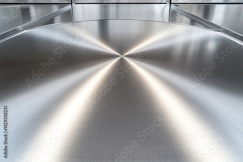 Wallpaper Mural Polished stainless steel surface with radiating lines.  A highly reflective, brushed metal surface featuring a central point from which lines radiate outward, creating a symmetrical design Torontodigital.ca