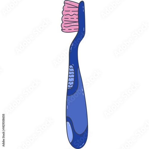 Lovely cartoon manual toothbrush for teeth treatment and cavity hygiene. Cute hand drawn brush for dental care and protection from caries. Stomatology and healthcare outline doodle isolated.