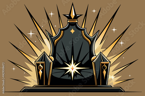 A stunning and detailed illustration of a kings throne with a sharp, spiked design and golden details, emanating a sense of regal strength