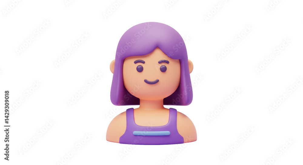 Isolated Cartoon Girl with Purple Hair and Casual Clothing Isolated Cartoon Girl with Purple Hair and Casual Clothing