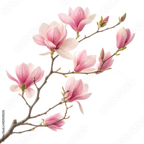 Pink Magnolia Branch Close-up Photography, Floral Composition, Spring Blossoms, Nature, Botany Magnolia, Spring Flowers