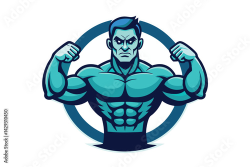 Muscular athlete performing weightlifting, captured in a bold, stylized design, emphasizing fitness, strength, and athleticism in a minimalistic style