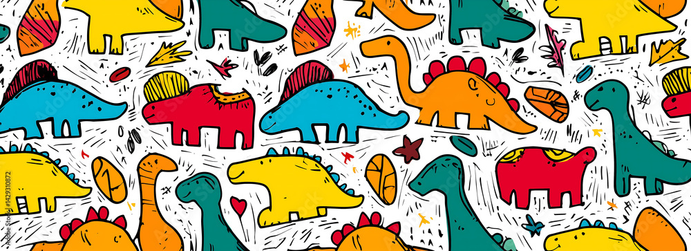pattern of dinosaurs in a kid's doodle style pattern of dinosaurs in a kid's doodle style