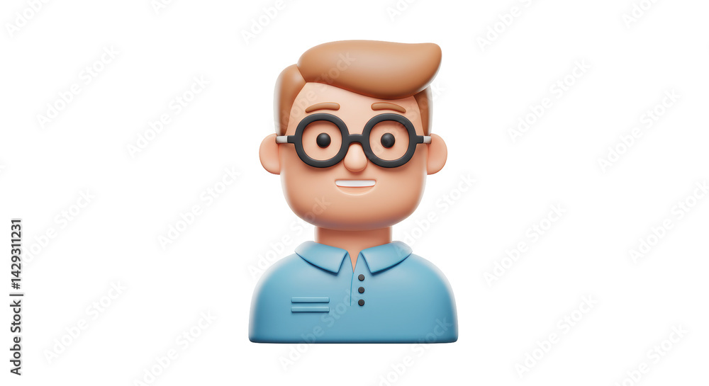 Isolated Cartoon Man with Glasses and Blue Shirt for Avatar Isolated Cartoon Man with Glasses and Blue Shirt for Avatar